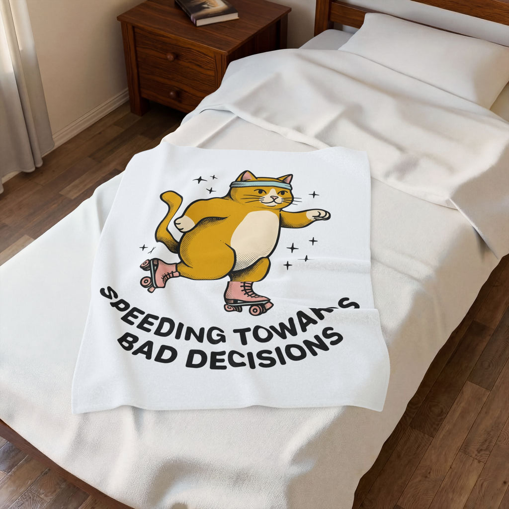 Skating Cat Blanket Funny Feline Gift Women Comic Blanket Cat Blanket Humor Fan Cartoon Blanket Kitty Graphic Vintage Sparkles Blanket