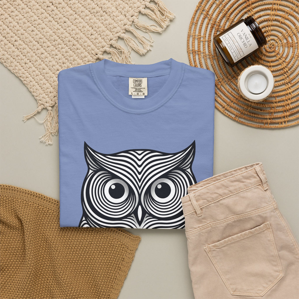 Owl Art T-Shirt Animal Wildlife Gift Women Abstract T-Shirt Hoot T-Shirt Animal Fan Nature Graphic T-Shirt Flat Motif T-Shirt