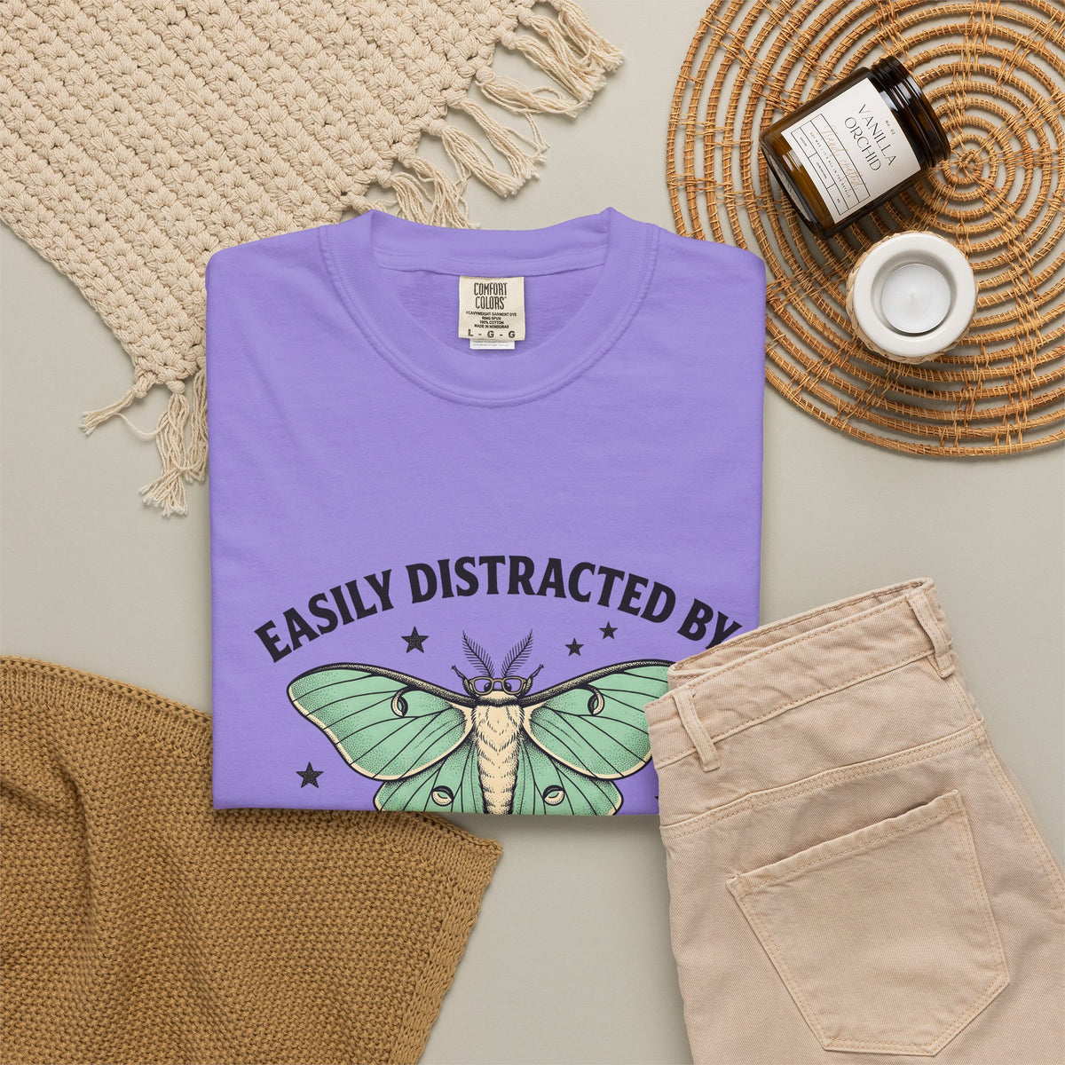Luna Moth T-Shirt Funny Arthropod Gift Women Hand Painted T-Shirt Moth T-Shirt Humor Fan Hand Drawn T-Shirt Insect Graphic Cartoon Stars T-Shirt