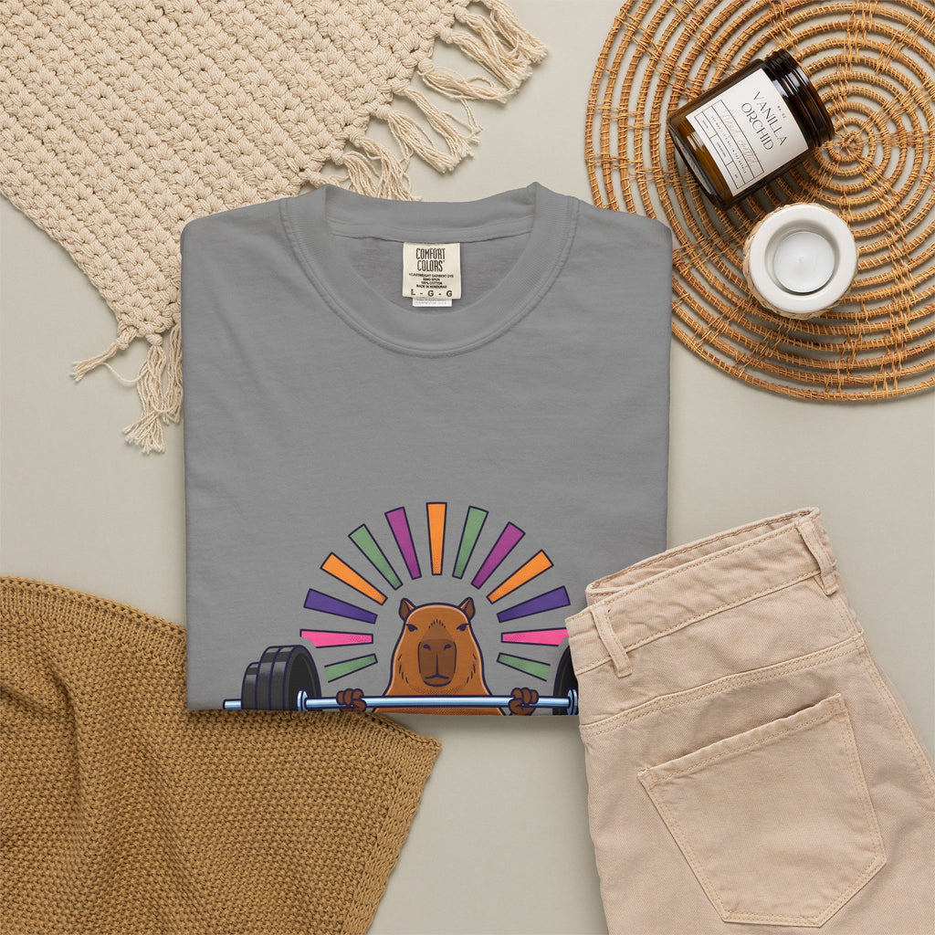 Capybara Gym Training T-Shirt Sports Pets Gift Women Hand Drawn T-Shirt Rodent T-Shirt Athlete Enthusiast Illustrated Pet Graphic Classic Rainbow