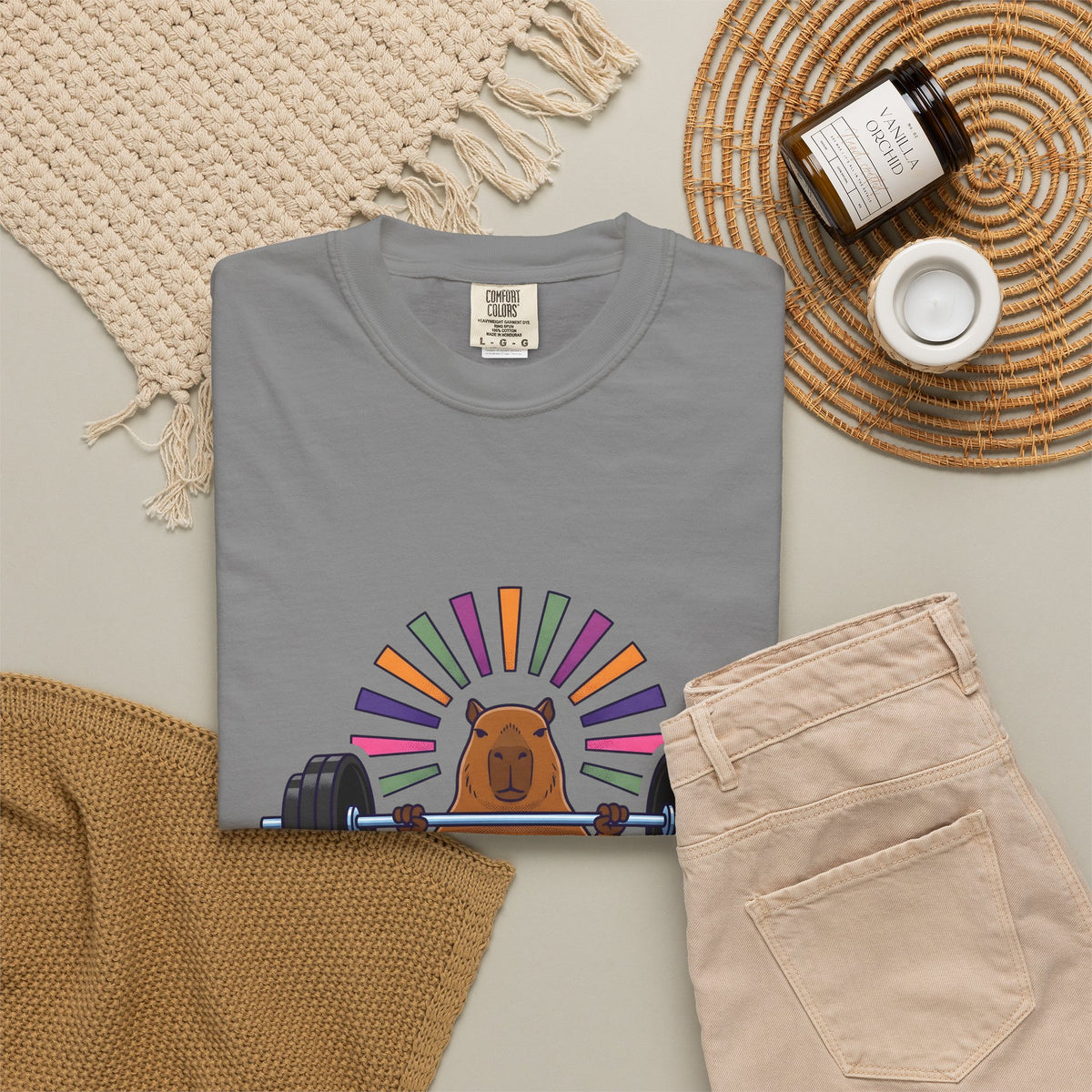 Capybara Gym Training T-Shirt Sports Pets Gift Women Hand Drawn T-Shirt Rodent T-Shirt Athlete Enthusiast Illustrated Pet Graphic Classic Rainbow
