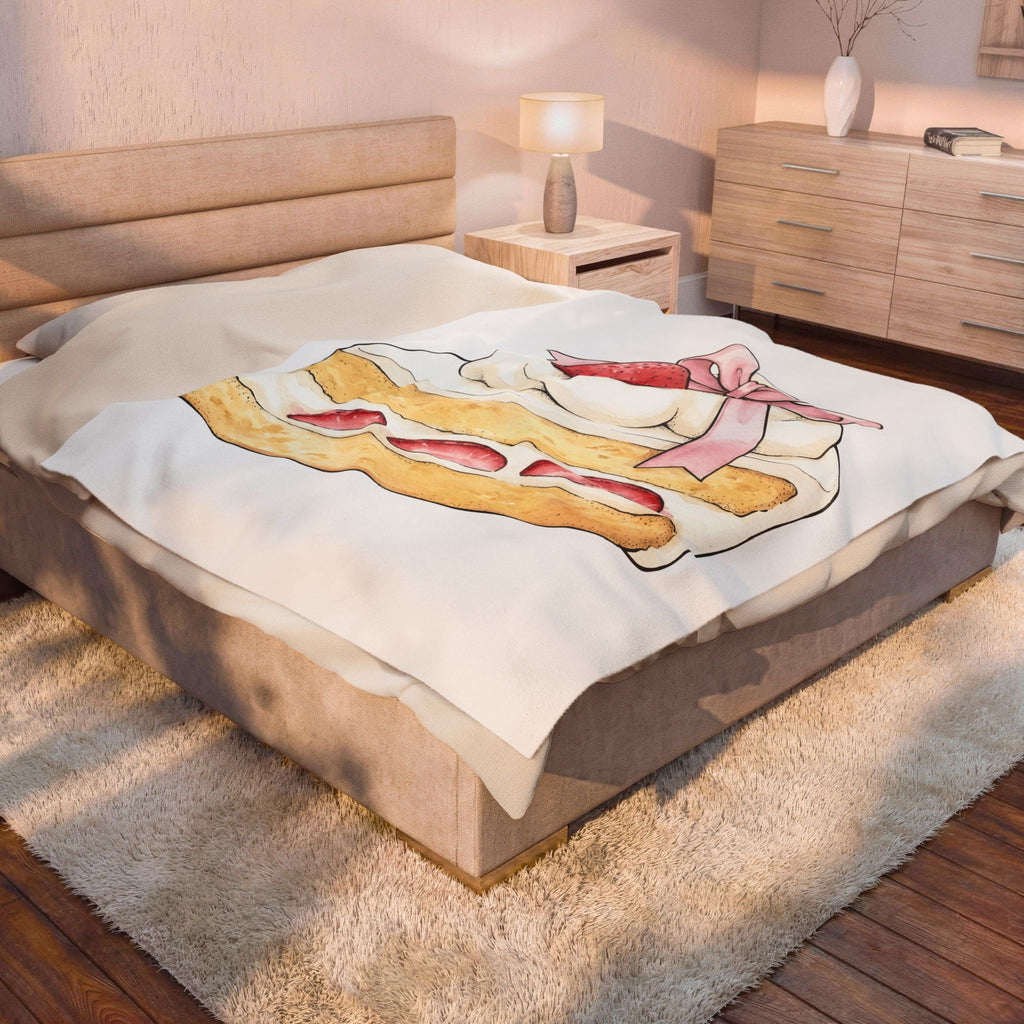 Strawberry Pastry Blanket Desserts Sweets Gift Women Gouache Blanket Tart Blanket Dessert Fan Watercolor Blanket Candy Graphic Line Art Pink Tie