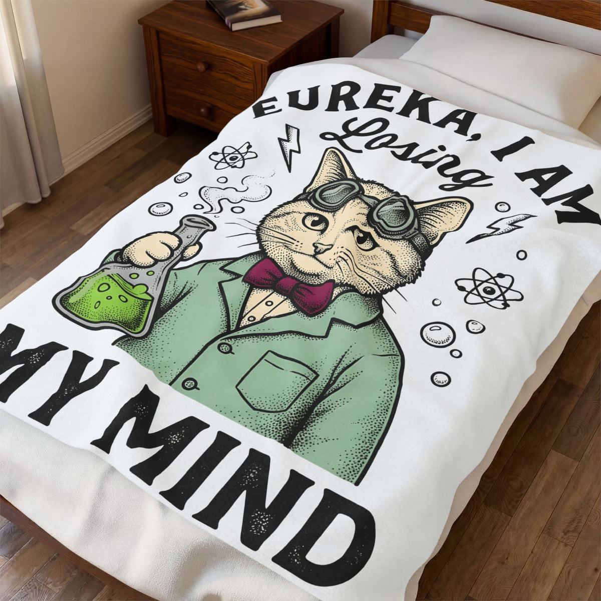 Scientist Cat Blanket Cat Science Gift Women Vintage Blanket Feline Blanket Cat Fan Retro Blanket Scientific Graphic Hand Drawn Beaker Blanket