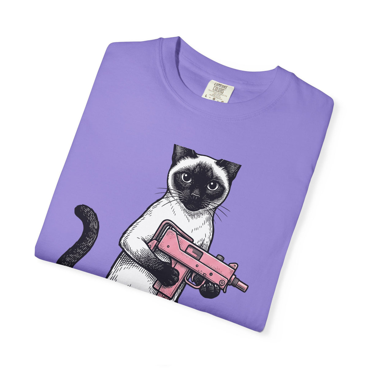 Siamese Cat T-Shirt Cat Humor Gift Women Hand Drawn T-Shirt Siamese T-Shirt Feline Fan Illustrated Graphic T-Shirt Vintage Toy Gun T-Shirt