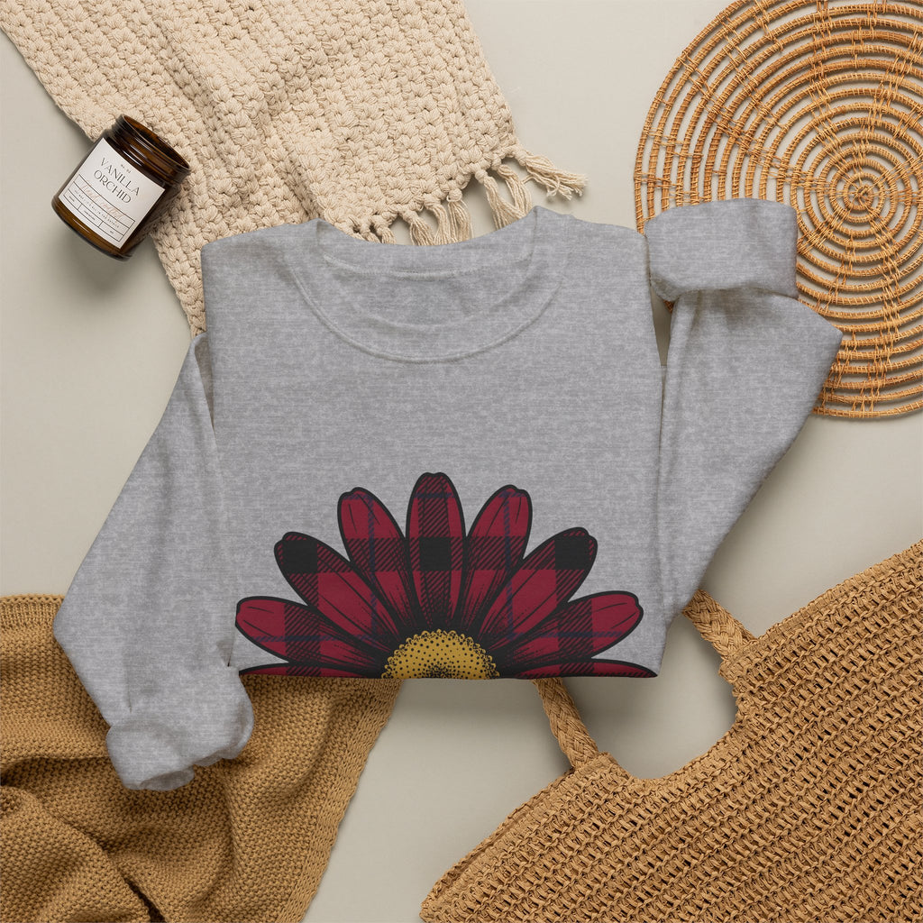 Gingham Flower Sweatshirt Moms Petals Gift Women Boho Sweatshirt Gingham Sweatshirt Motherhood Fan Bohemian Sweatshirt Floral Graphic Retro Flower Sweatshirt