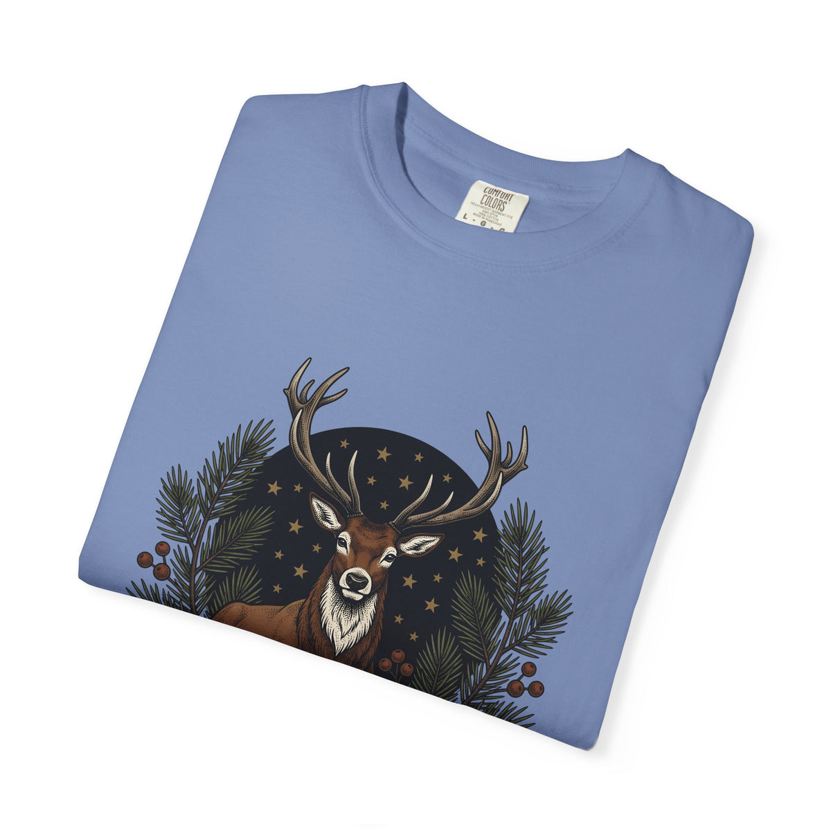Elk Design T-Shirt Woodland Festive Gift Women Old School T-Shirt Moose T-Shirt Forest Fan Vintage T-Shirt Holiday Graphic Outline Pine Cone T-Shirt