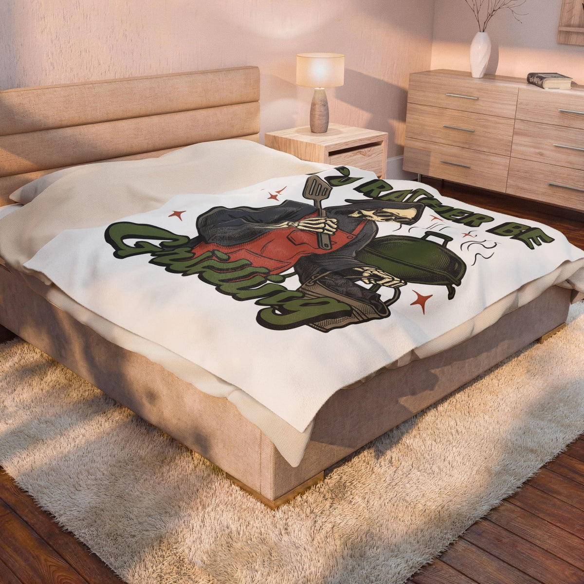 Skull Cook Blanket Grilling Joke Gift Women Comic Blanket Skeleton Blanket Barbecue Fan Cartoon Blanket Pun Graphic Retro Barbeque Blanket