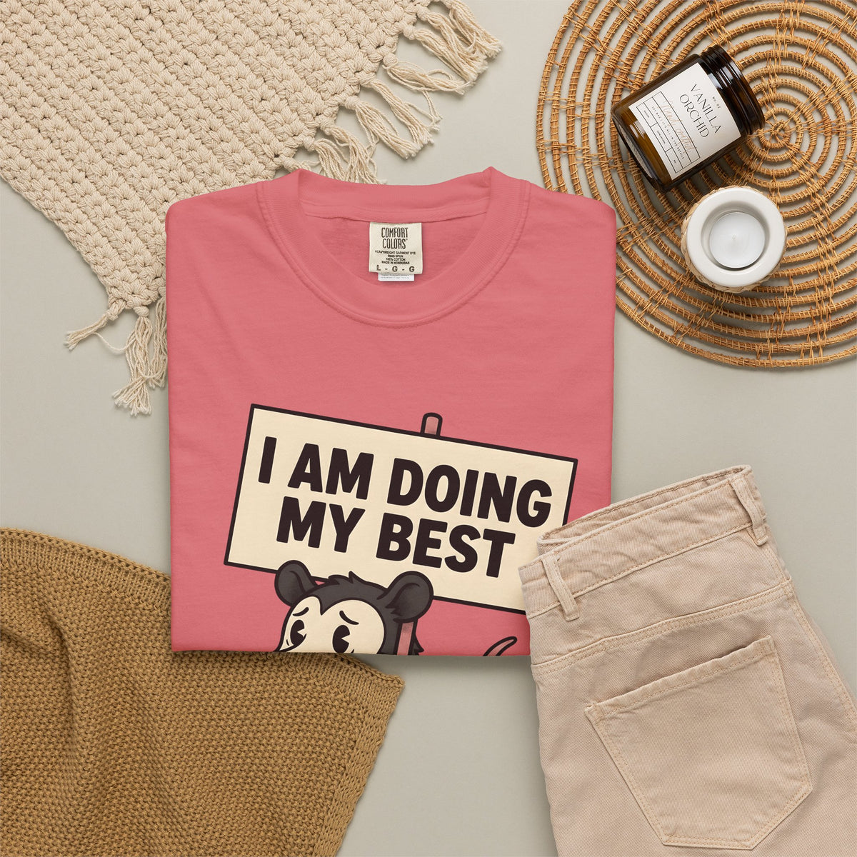 Possum Drawing T-Shirt Funny Creatures Gift Women Animated T-Shirt Opossum T-Shirt Humor Fan Cartoon T-Shirt Animal Graphic Doodle Demonstration