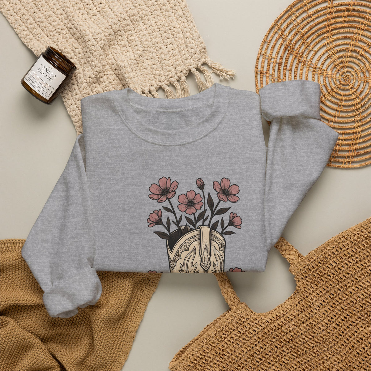 Leather Boot Sweatshirt Moms Ranch Gift Women Southwestern Sweatshirt Boot Sweatshirt Mom Enthusiast Western Sweatshirt Farmhouse Graphic Sketch Bouquet Sweatshirt