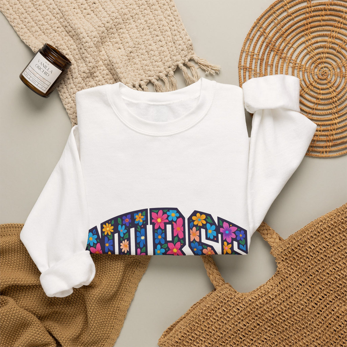 Blossom Lettering Sweatshirt Nurse Thanks Gift Women Striking Sweatshirt Calligraphy Sweatshirt Healthcare Enthusiast Bold Sweatshirt Appreciation Graphic