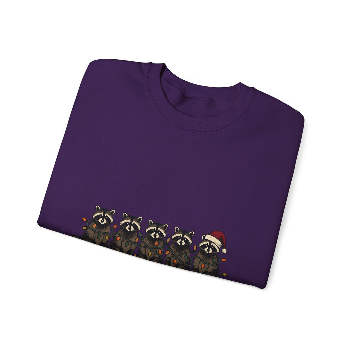 Raccoon Pack Sweatshirt Christmas Wildlife Gift Women Comic Sweatshirt Trash Panda Sweatshirt Xmas Fan Cartoon Sweatshirt Animal Graphic Retro Holiday Lights