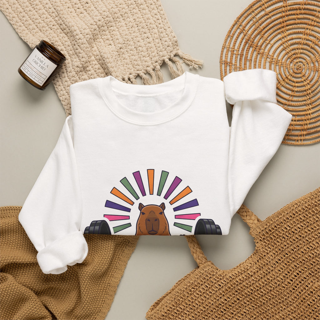 Capybara Gym Training Sweatshirt Sports Pets Gift Women Hand Drawn Sweatshirt Rodent Sweatshirt Athlete Enthusiast Illustrated Pet Graphic Classic Rainbow