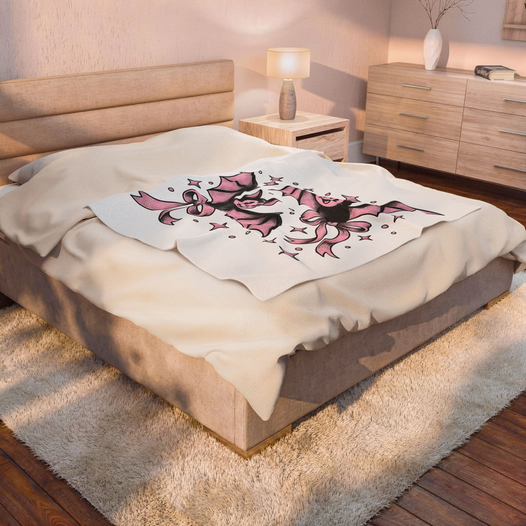 Sweet Bats Blanket Halloween Horror Gift Women Chibi Blanket Flying Fox Blanket Spooky Fan Creepy Blanket Horror Graphic Old School Hair Bows