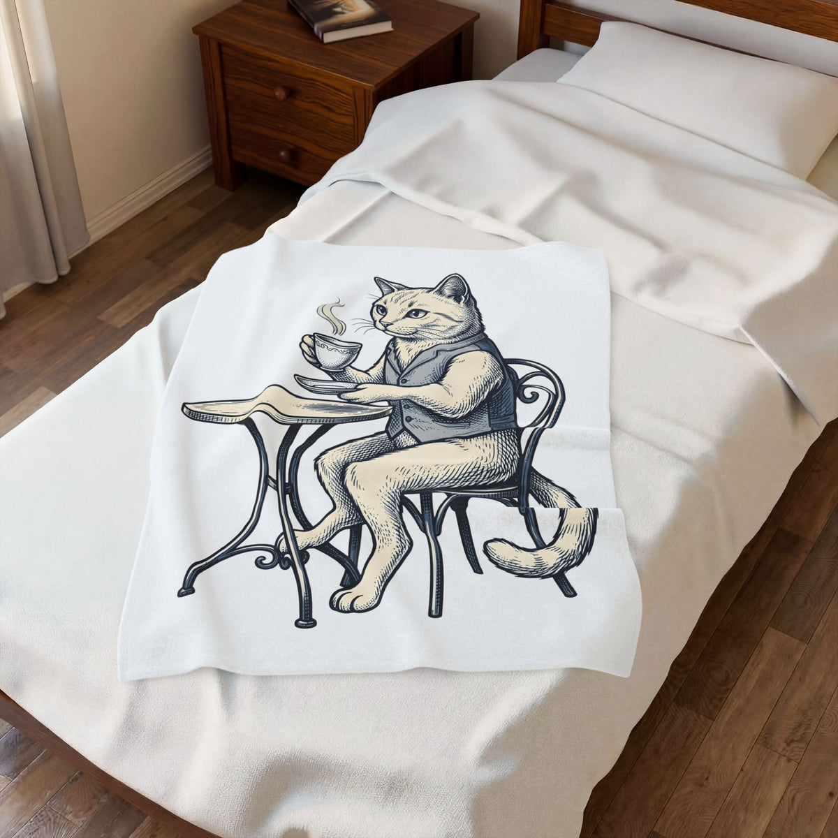 Cat Mocha Blanket Coffee Creature Gift Women Nostalgic Blanket Kitten Blanket Coffee Fan Animal Graphic Doodle Café Bench Blanket