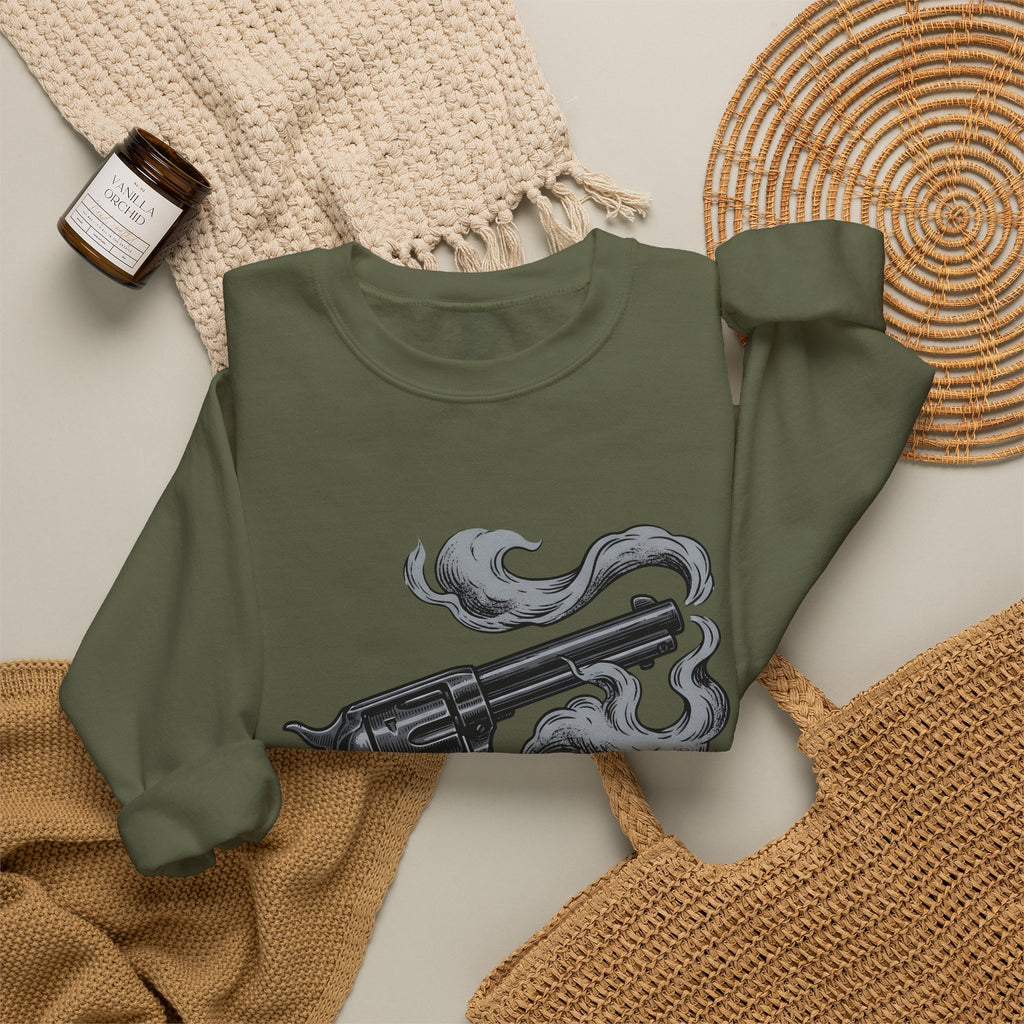 Revolver Gun Sweatshirt Cowgirl Western Gift Women Vintage Sweatshirt Handgun Sweatshirt Rodeo Fan Retro Sweatshirt Cowboy Graphic Hand Drawn Smoke Sweatshirt
