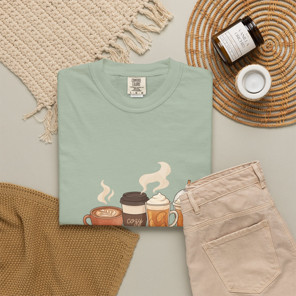 Espresso Drinks T-Shirt Coffee Harvest Gift Women Cartoon T-Shirt Coffee T-Shirt Coffee Fan Illustrated Graphic Autumn Design Line Art Baked Goods
