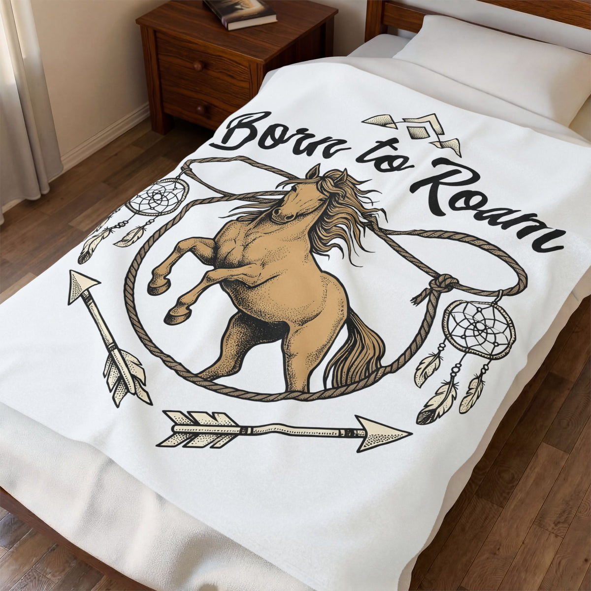 Horse Illustration Blanket Cowgirl Ranch Gift Women Tribal Blanket Stallion Blanket Cowboy Fan Rodeo Blanket Farm Graphic Retro Charm Blanket