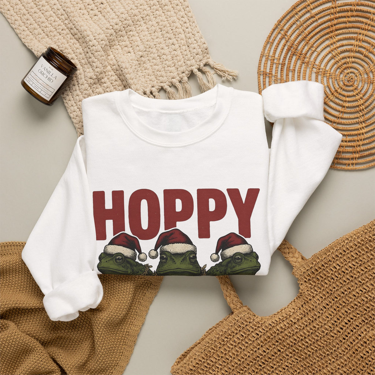 Frog Holiday Hats Christmas Wildlife Gift Hand Drawn Toad Xmas Fan Illustrated Animal Line Sweatshirt