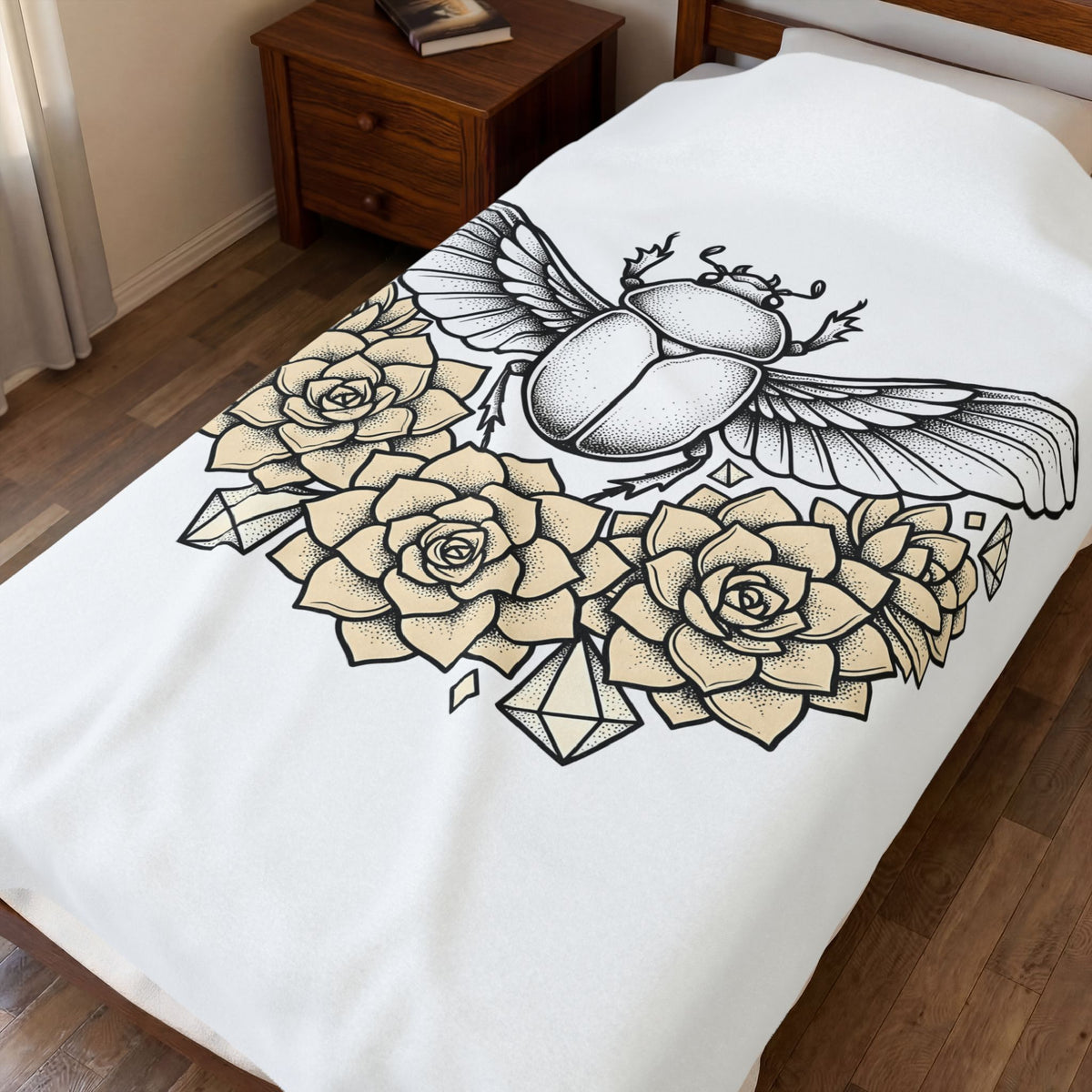 Scarab Bug Blanket Boho Chic Wildlife Gift Women Sketch Blanket Beetle Blanket Hippie Fan Hand Drawn Blanket Wildlife Graphic Modern Cactus Flowers