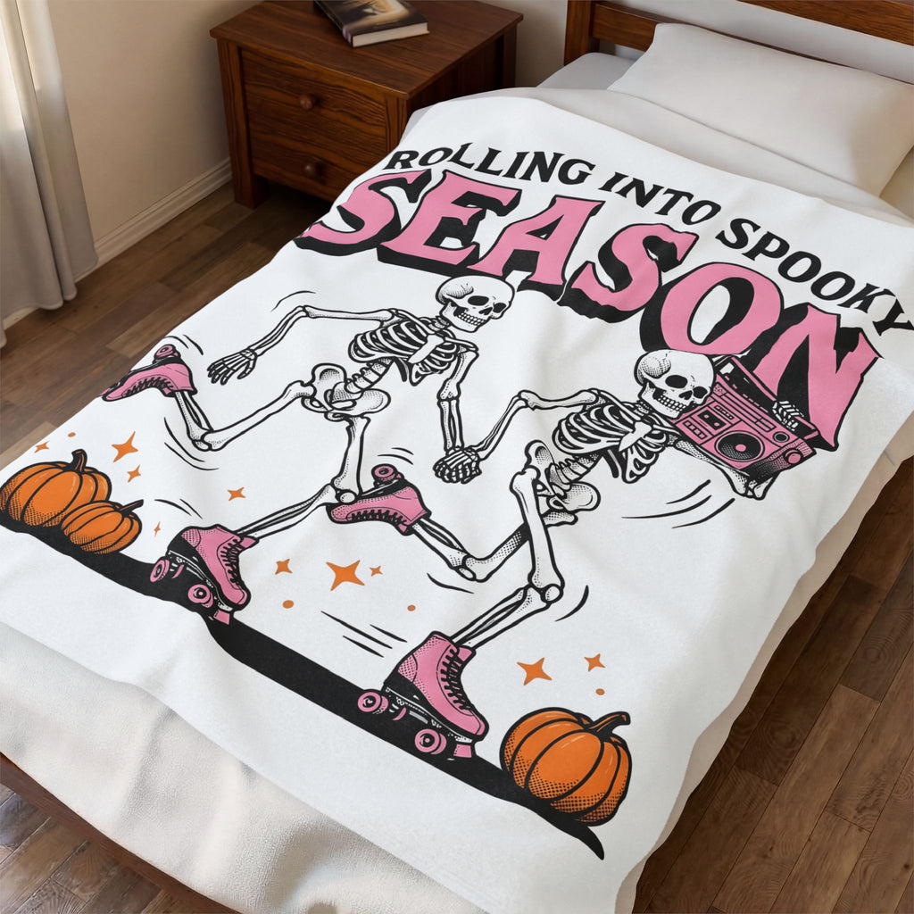 Skull Roller Skate Blanket Halloween Celebration Gift Women Vintage Blanket Roller Skating Blanket Spooky Fan Retro Blanket