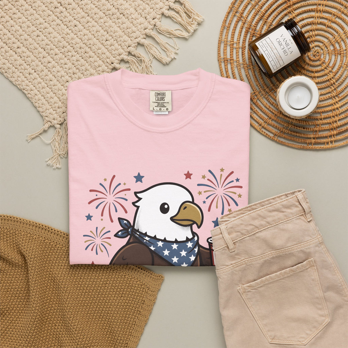 Bald Eagle T-Shirt 4th Of July Usa Gift Women Comic T-Shirt Eagle T-Shirt Independence Day Fan Cartoon T-Shirt American Graphic Vintage Fireworks