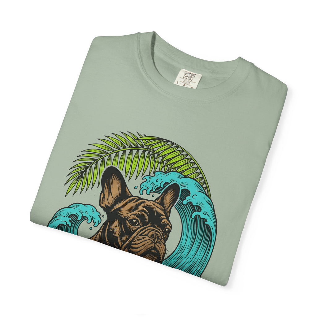 French Bulldog T-Shirt Dog Seaside Gift Women Illustrative T-Shirt Bulldog T-Shirt Dog Fan Frenchie T-Shirt Coastal Graphic Sketch Island Flower