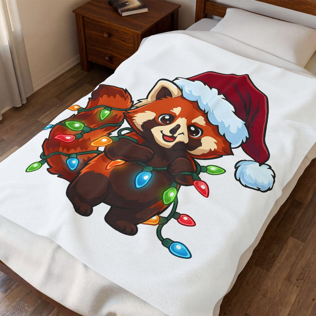 Red Panda Animals Festive Gift Chibi Panda Wildlife Fan Cartoon Holiday Animated Xmas Lights Blanket