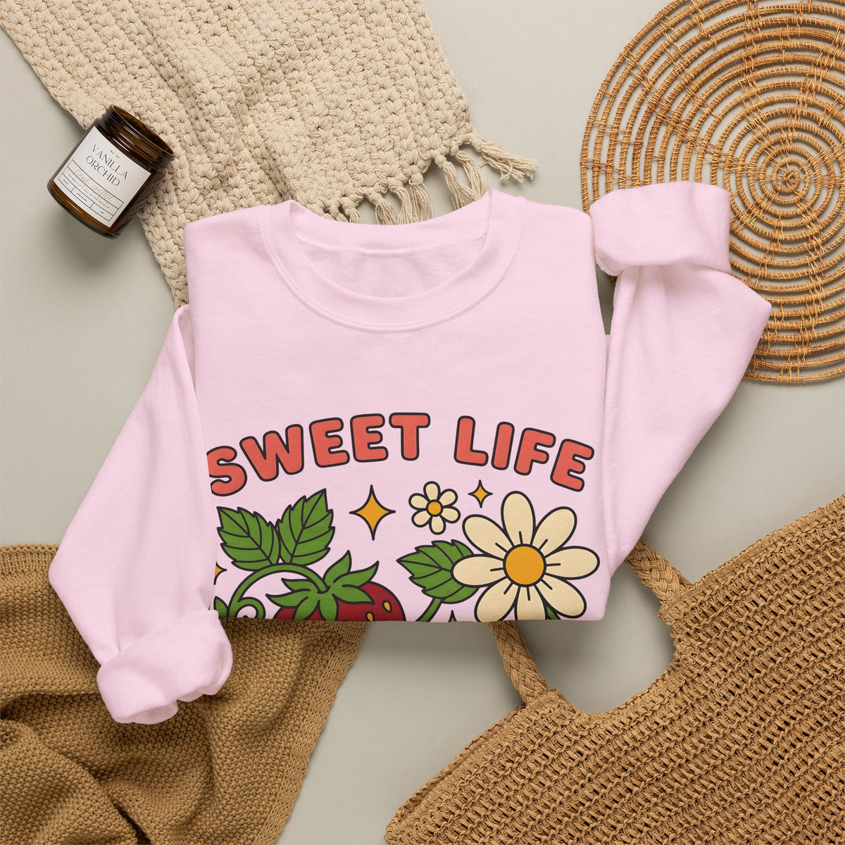 Strawberry Flower Boho Chic Produce Gift Strawberry Hippie Fan Illustrated Fruit Vintage Sweatshirt