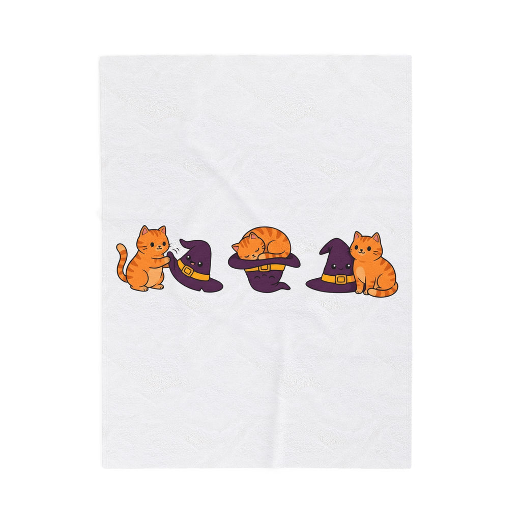 Ginger Cat Blanket Halloween Pet Gift Women Cute Blanket Kitty Blanket Horror Fan Cat Kawaii Blanket Animal Graphic Comic Magic Hat Blanket