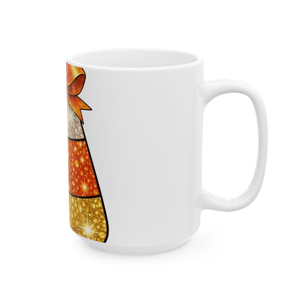 Candy Corn Mug Halloween Candy Gift Women Glitter Mug Triangular Corn Mug Spooky Fan Sparkling Mug Sweets Graphic Kawaii Bow Mug