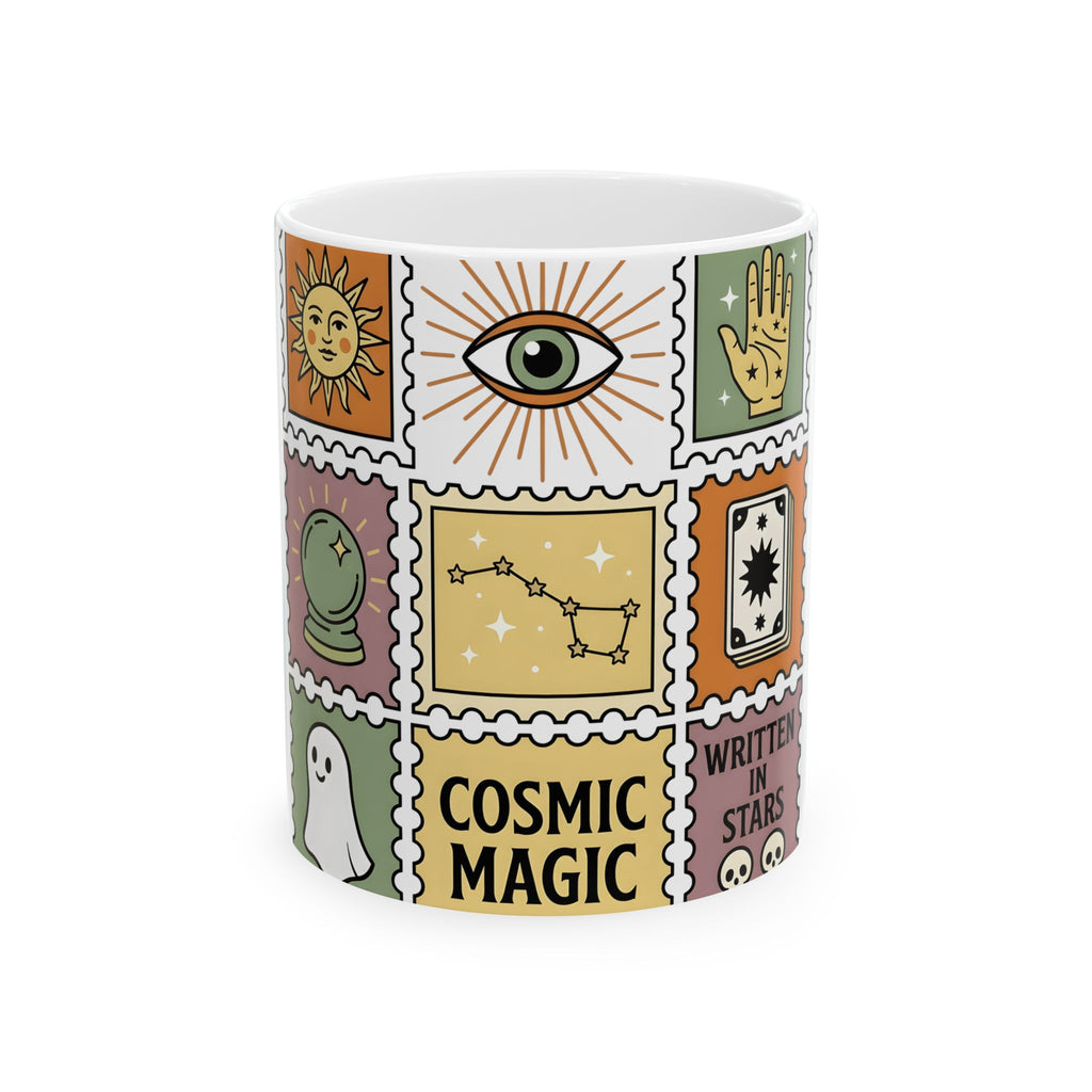 Magic Stamps Mug Halloween Zodiac Gift Women Hippie Mug Rubber Stamp Mug Horror Fan Psychedelic Mug Astrology Graphic Vintage