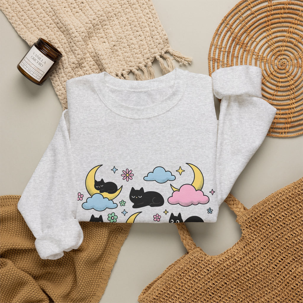 Black Cats Sweatshirt Cat Celestial Gift Women Kawaii Sweatshirt Kitties Sweatshirt Cat Fan Astrology Graphic Sweatshirt Pastel Crescent Moon Sweatshirt