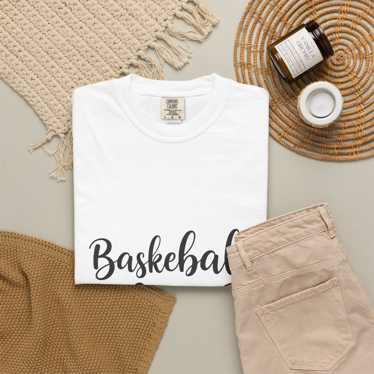 Basketball Graphic T-Shirt Moms Sports Gift Women Script T-Shirt Hoop T-Shirt Mom Fan Calligraphy T-Shirt Athlete Graphic Modern Sports Ball T-Shirt