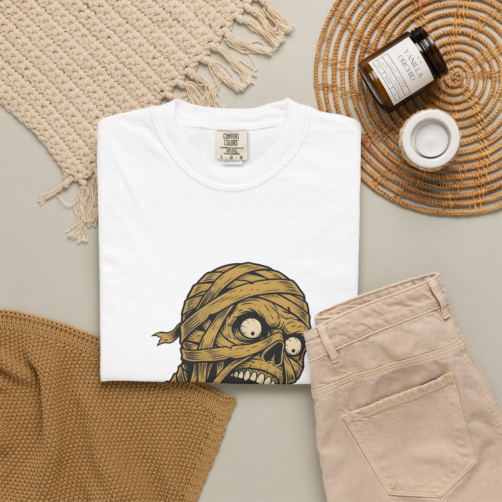 Mummy Skull T-Shirt Halloween Ghost Gift Women Creepy T-Shirt Skull T-Shirt Horror Fan Spooky T-Shirt Specter Graphic Classic Scarab T-Shirt