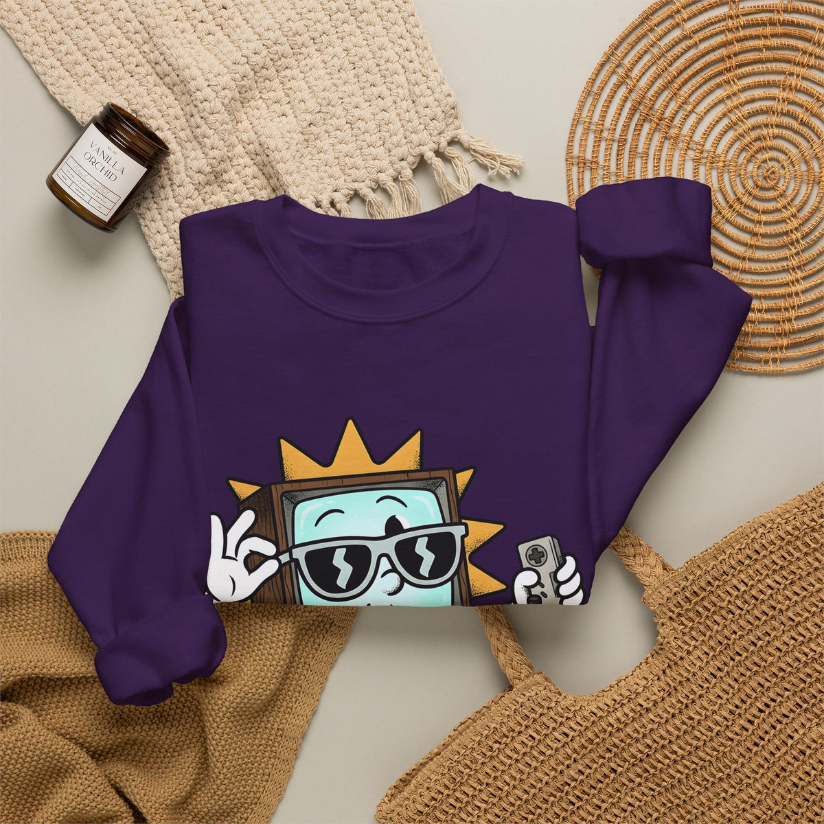 Vintage Tv Figure Sweatshirt Cute Console Gift Women Comic Sweatshirt Retro Tv Character Sweatshirt Adorable Fan Cartoon Sweatshirt Controller Graphic Classic