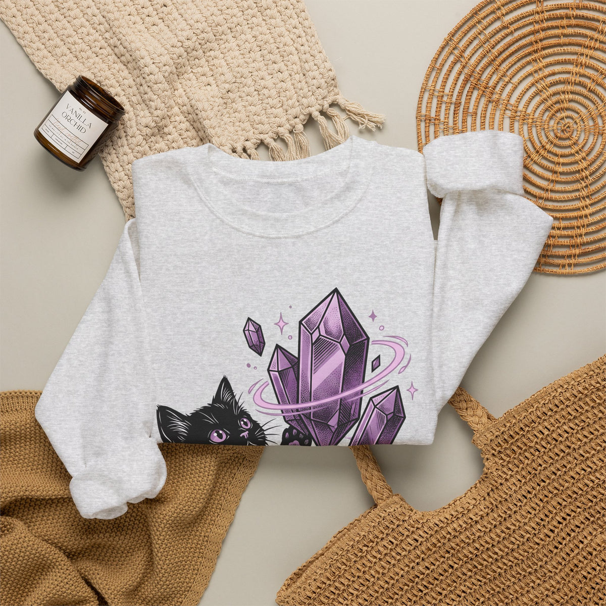 Dark Cat Sweatshirt Cat Occult Gift Women Spiritual Sweatshirt Black Cat Sweatshirt Feline Fan Mystical Graphic Sweatshirt Old School Minerals Sweatshirt
