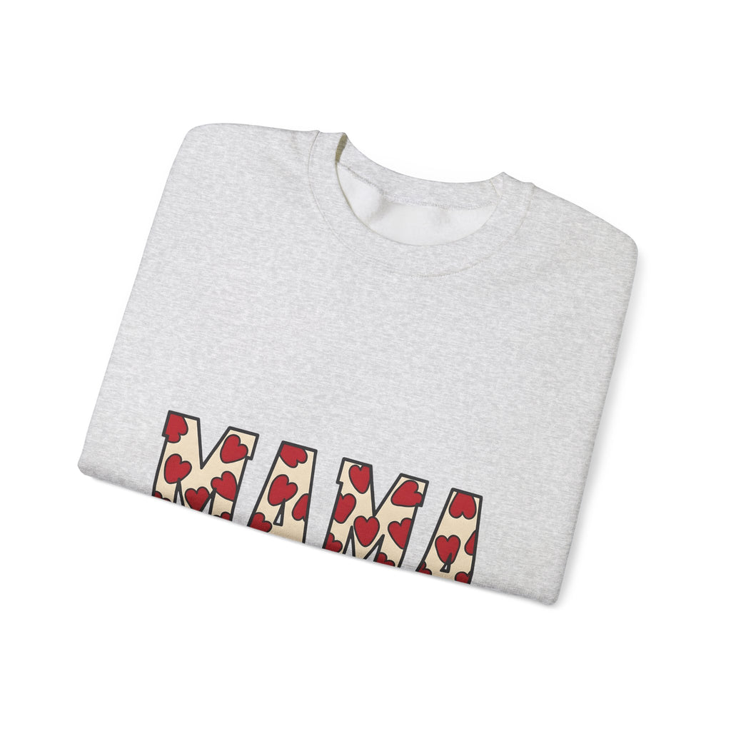 Heart Pattern Text Sweatshirt Moms Family Gift Women Bold Sweatshirt Typography Sweatshirt Motherhood Fan Graphic Sweatshirt Clan Graphic Retro Red Hearts
