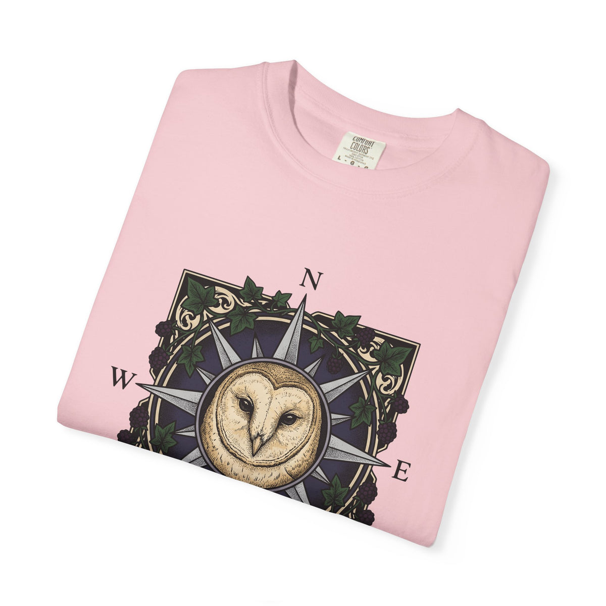 Owl Compass T-Shirt Boho Chic Wilderness Gift Women Enchanting T-Shirt Owl T-Shirt Bohemian Fan Mystical T-Shirt Wilderness Graphic Classic Leaf