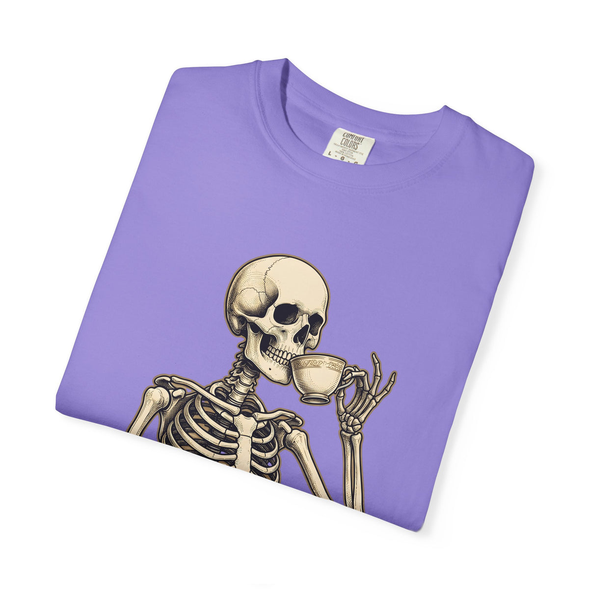 Skeleton Tea Cup T-Shirt Halloween Goth Gift Women Vintage T-Shirt Tea Cup T-Shirt Horror Fan Retro T-Shirt Dark Graphic Hand
