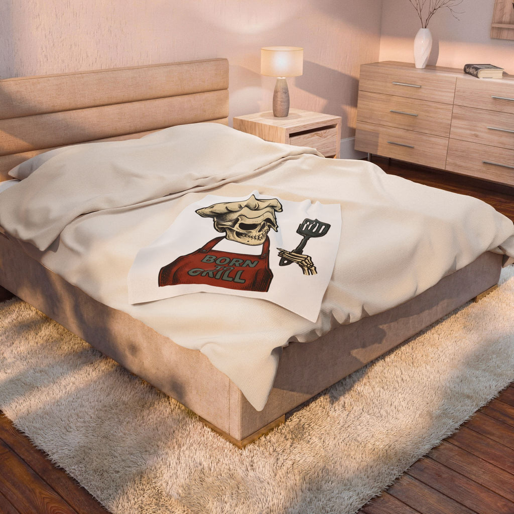 Skeleton Cook Blanket Barbecue Fun Gift Women Classic Blanket Skeleton Blanket Bbq Fan Vintage Blanket Humor Graphic Line Art Grill Spatula Blanket