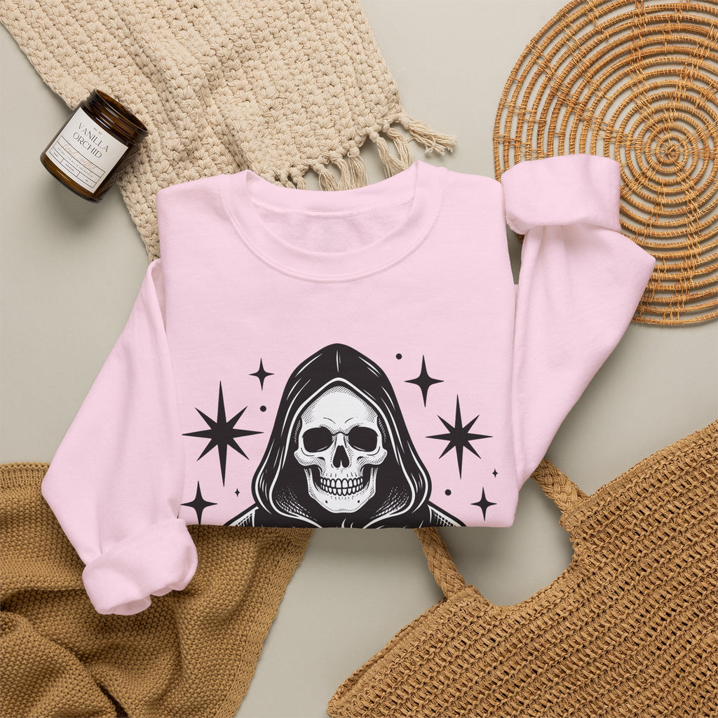 Death Reaper Sweatshirt Halloween Espresso Gift Women Dark Sweatshirt Grim Reaper Sweatshirt Horror Fan Gothic Sweatshirt Coffee Graphic Retro Sweatshirt Sweatshirt