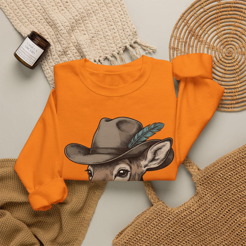 Buck Western Hat Cowgirl Wildlife Gift Sketch Cowboy Hat Cowgirl Fan Rodeo Wildlife Retro Sweatshirt