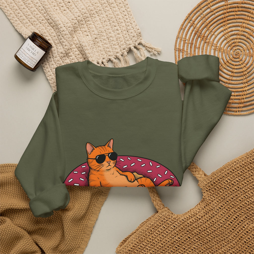 Feline Donut Sweatshirt Cat Cuisine Gift Women Animated Sweatshirt Cat Sweatshirt Cat Fan Kitty Sweatshirt Food Graphic Classic Glasses Sweatshirt