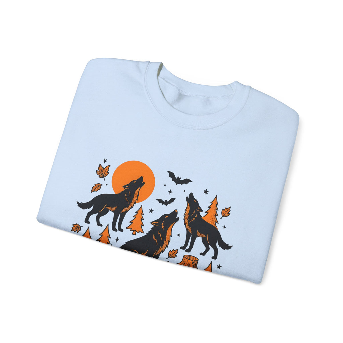 Wolf Crew Sweatshirt Halloween Fauna Gift Women Minimalist Sweatshirt Wolf Pack Sweatshirt Horror Fan Werewolf Sweatshirt Wildlife Graphic Sketch Bats Flying
