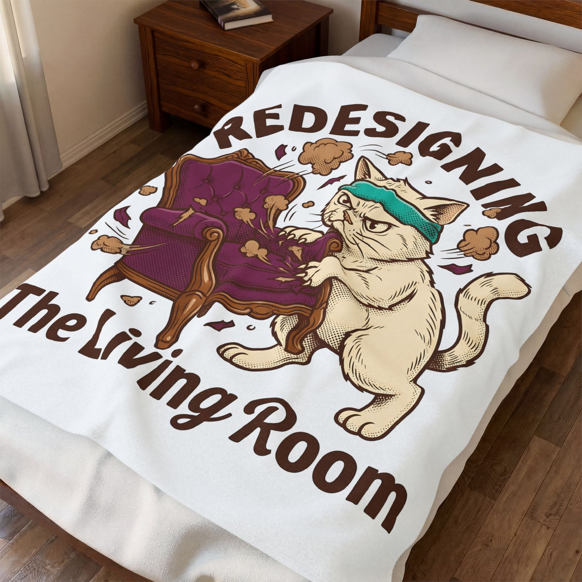 Cat Scratching Chair Blanket Cat Humor Gift Women Cartoon Blanket Scratching Post Blanket Cat Fan Feline Blanket Funny Graphic Vintage Armchair