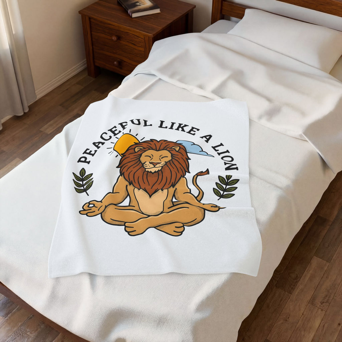 Meditating Lion Blanket Yoga Mindfulness Gift Women Cartoon Blanket Lioness Blanket Yoga Enthusiast Comic Blanket Meditation Graphic Minimalist Sun