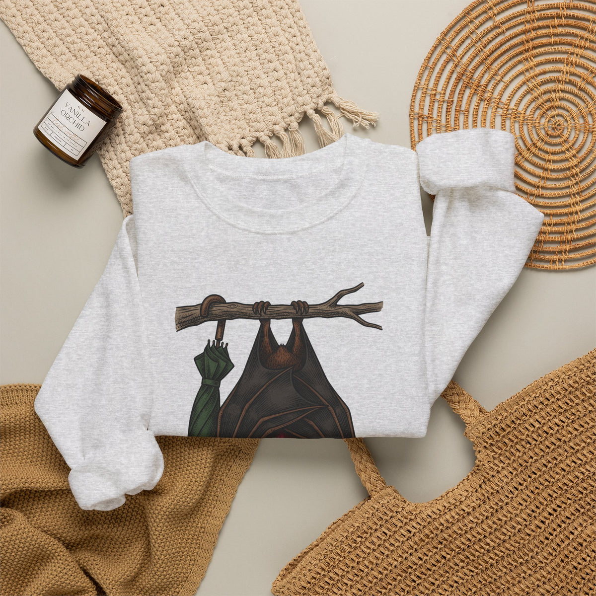 Bat Clipart Sweatshirt Funny Creature Gift Women Doodle Sweatshirt Bat Sweatshirt Humor Fan Cartoon Sweatshirt Beast Graphic Classic Parasol Sweatshirt