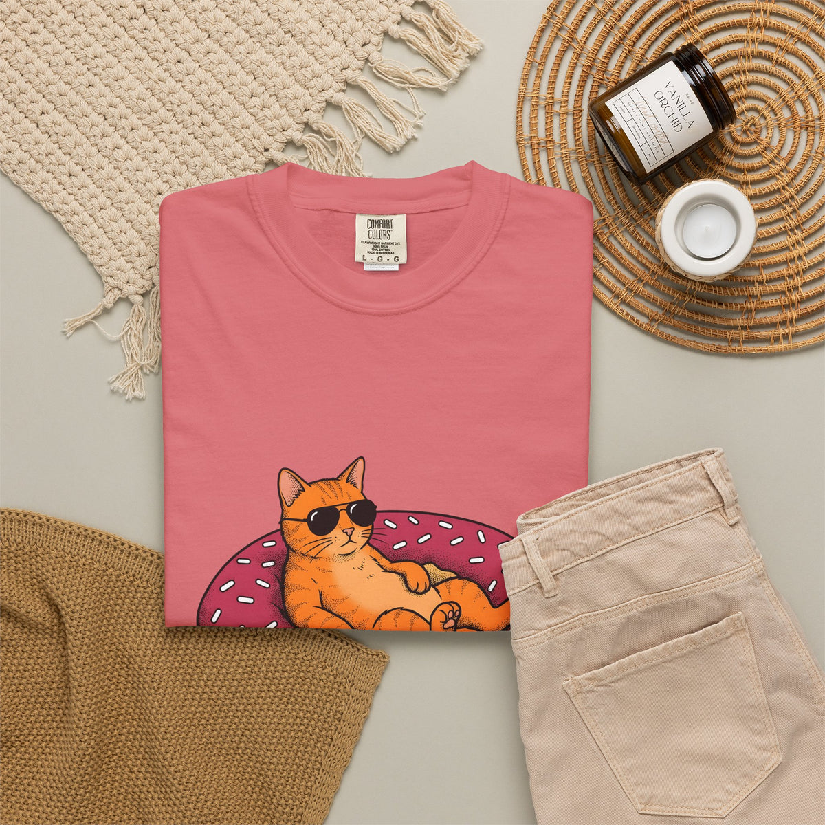 Feline Donut T-Shirt Cat Cuisine Gift Women Animated T-Shirt Cat T-Shirt Cat Fan Kitty T-Shirt Food Graphic Classic Glasses T-Shirt