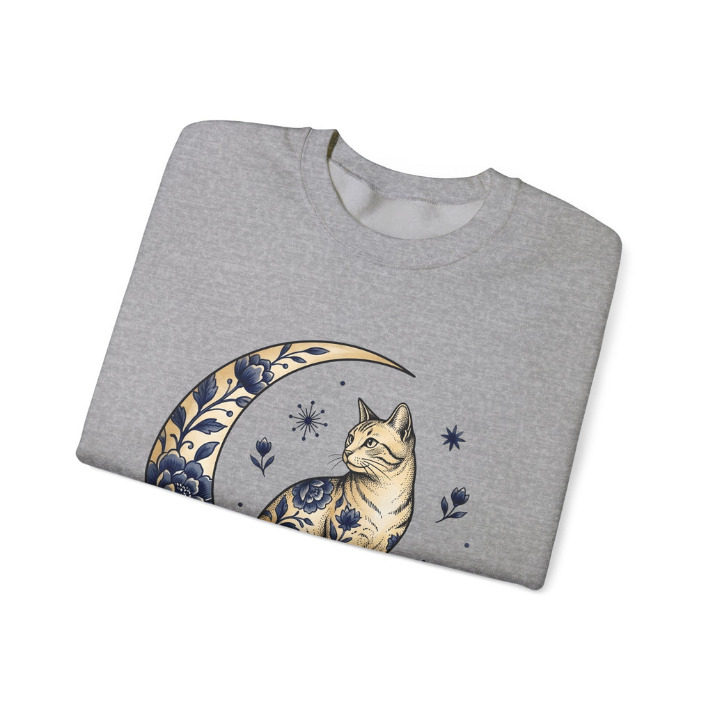Flower Kitty Sweatshirt Cat Astrology Gift Women Hippie Sweatshirt Kitty Cat Sweatshirt Cat Fan Zodiac Graphic Sweatshirt Retro Half Moon Sweatshirt