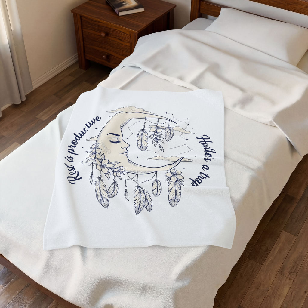 Moon Crescent Blanket Boho Chic Night Sky Gift Women Tribal Blanket Lunar Blanket Bohemian Fan Ethnic Blanket Galaxy Graphic Outline Wings Blanket